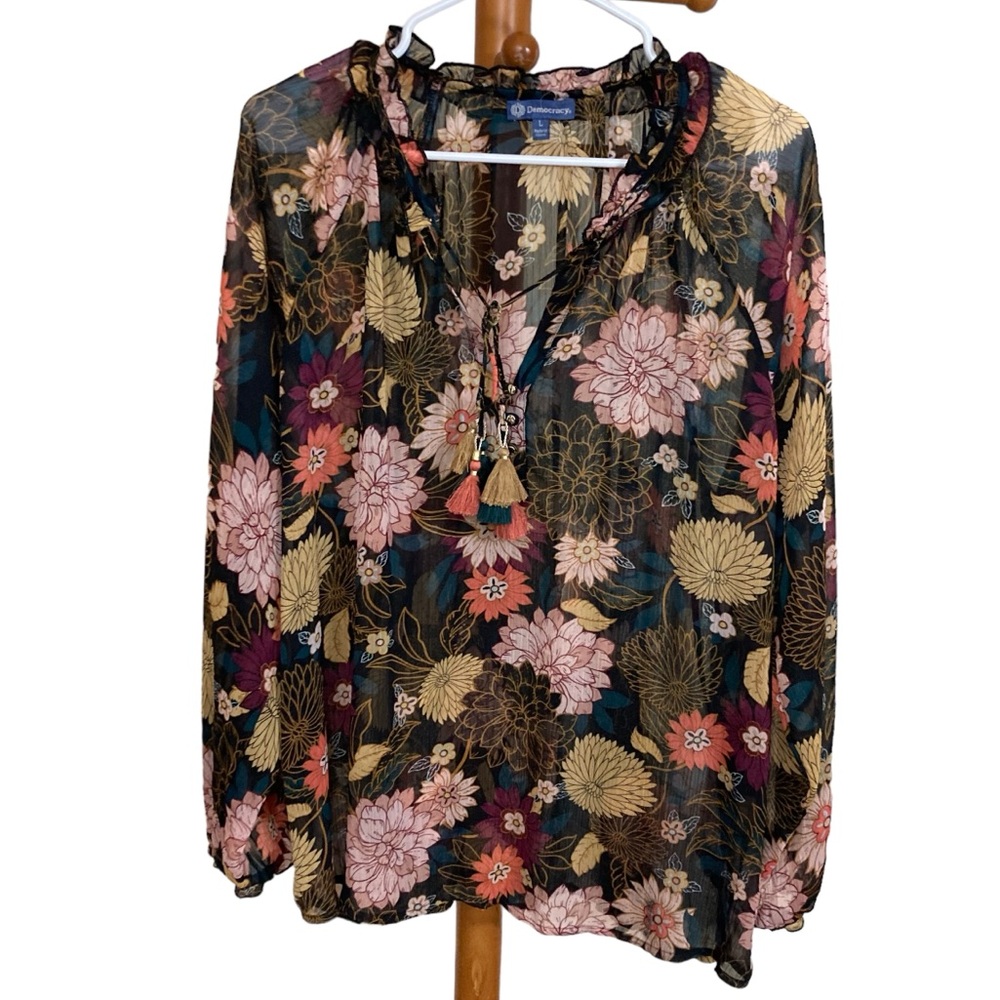 Democracy Multicolor Floral Sheer Blouse - Picture 1 of 3